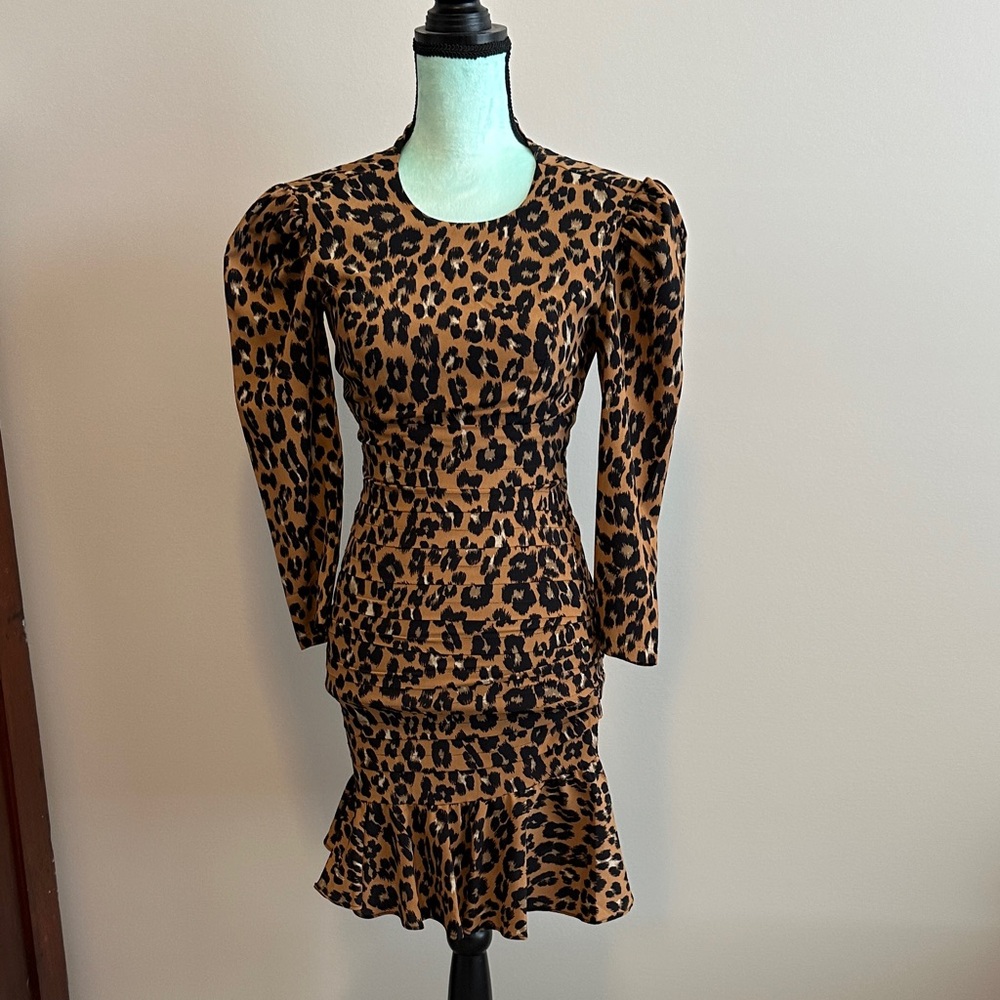 Bardot Leopard Print Long Sleeve Dress